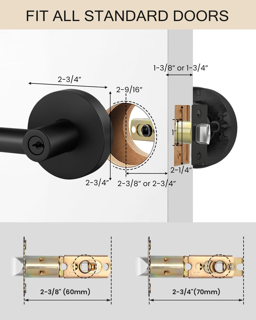 Black Front Door Handle and Deadbolt Set, Exterior Door Lock Set