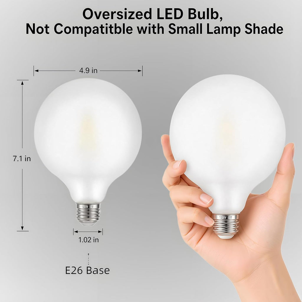 LED Large Globe Light Bulbs 60 Watt Equivalent, G125 E26 Dimmable