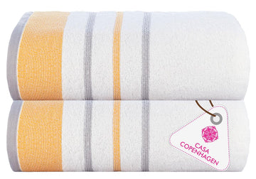 White Bay 2Pcs 100% Egyptian Cotton Large Designer Bathsheet Towels Gift Set- Grey - Gold - 35"x70" 2Bath