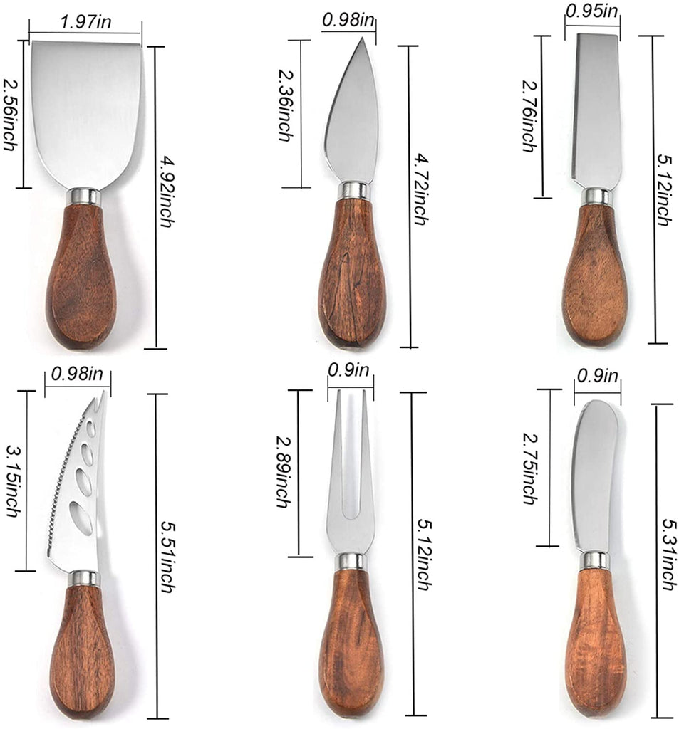 Exquisite 6-Piece Cheese Knives Set, Stainless Steel Cheese Knife Set Collection (Acacia Wood Handle)