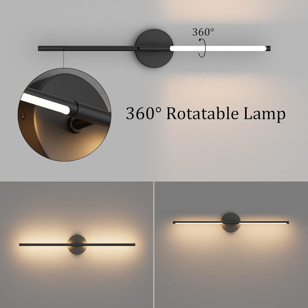28In Black Wall Sconce Set of Two Hardwired 3000K LED Modern Wall Light Fixture 360° Rotatable for Living Room