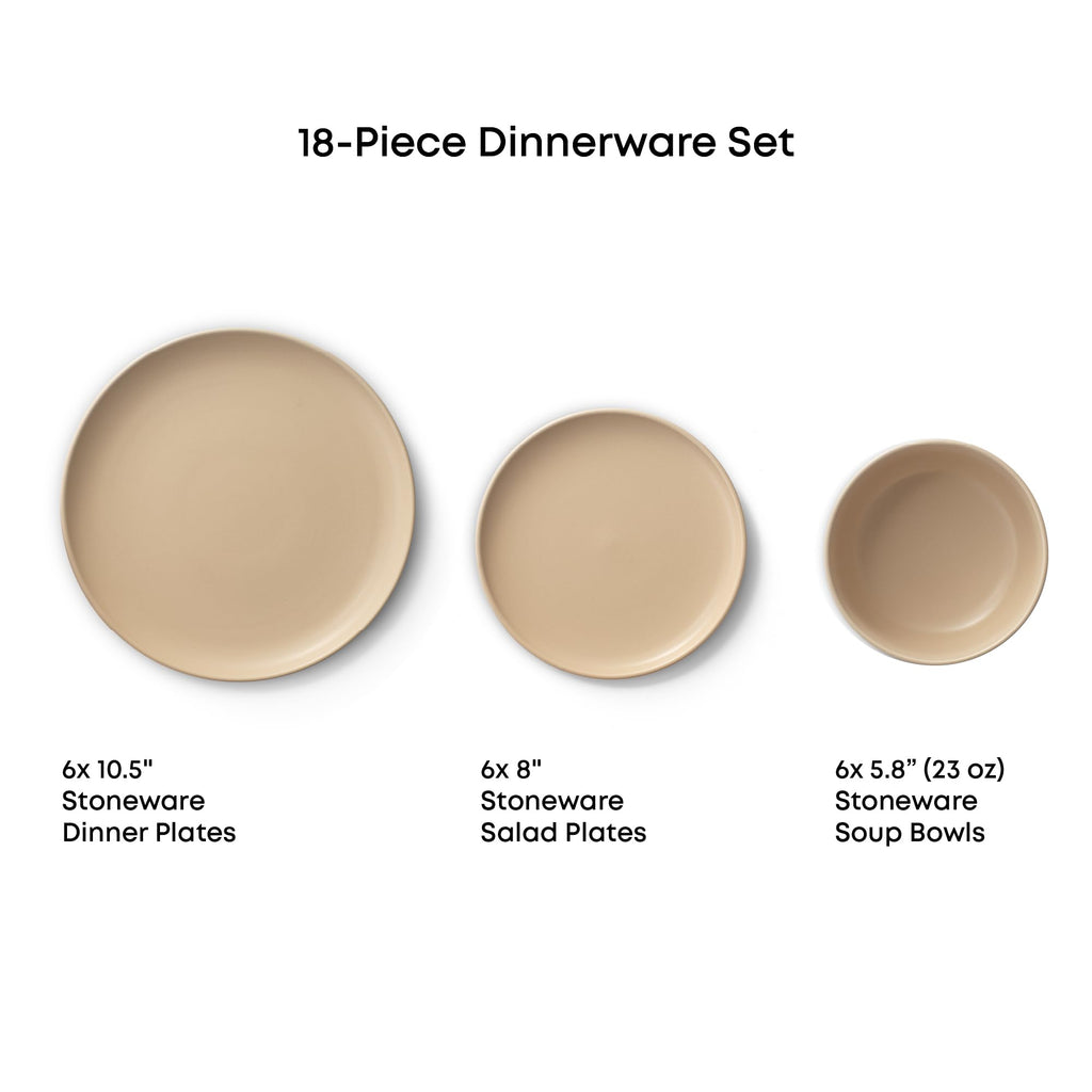Mesa Stoneware Dinnerware Set, 18-Piece Plates and Bowls Sets, Includes Dinner - Salad and Cereal and Soup Bowls