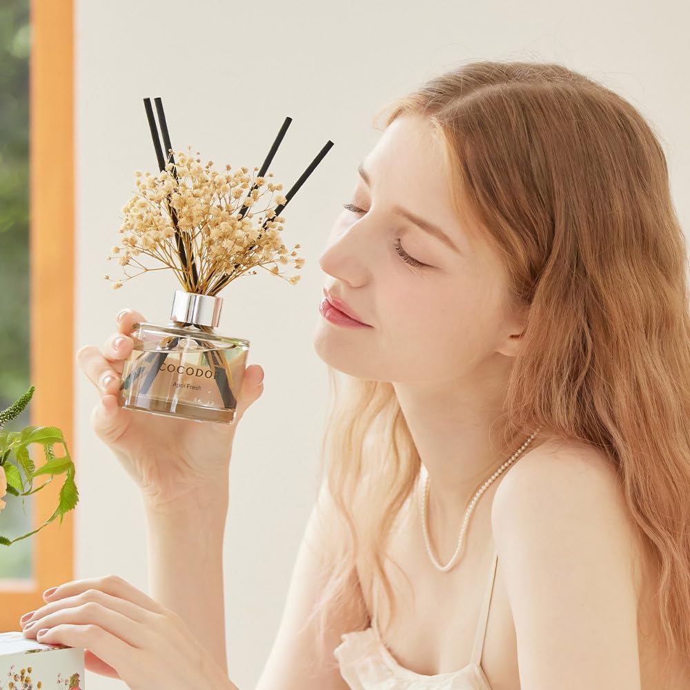 Flower Reed Diffuser Set / 6.7oz / Cashmere Vanilla/Scent Diffuser with Sticks Home Fragrance Reed Diffuser