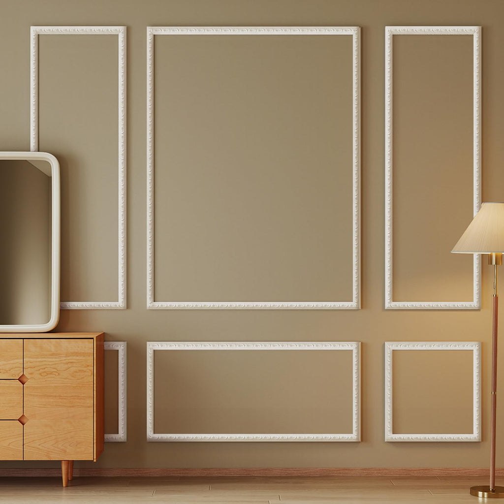 Peel and Stick Wall Molding Kit, 6 Pre-Cut Wainscoting Panels, White