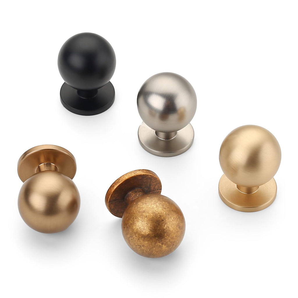 10 Pack Antique Brass Cabinet Knobs Single Hole Cabinet Pulls 1 Inch Diameter Round Drawer Knobs and Pulls Cabinets