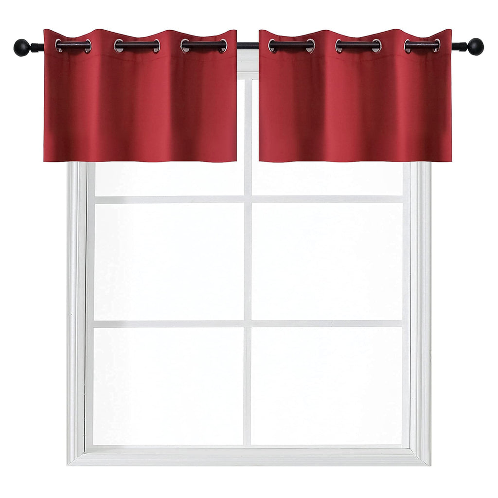 Solid Grommet Top Blackout Curtain Valance - Window Treatment Short Straight Drape Valance Set of 2 Panels (52 X 18