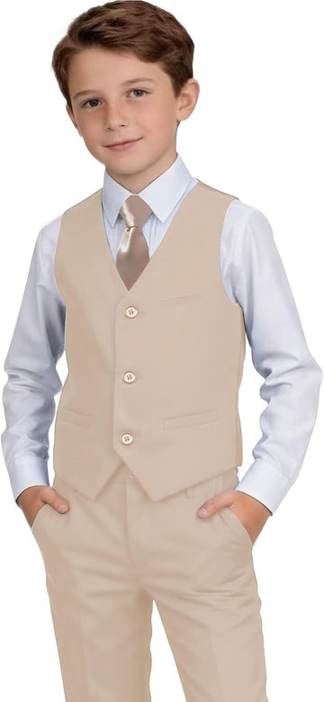 Boys Suit piece Kids Dress Vest Pants Shirt Tie Set Dress Clothes
