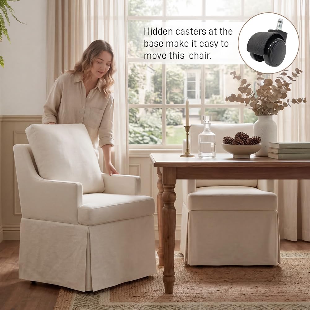 Upholstered Dining Chairs, Modern Kitchen Chair Dining Room Chair with 4 Casters, Linen Armchair Reading Room Living