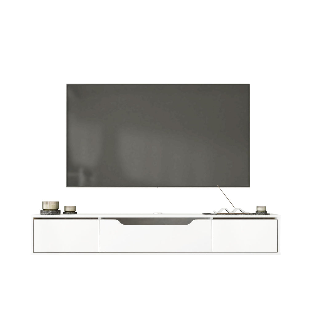 Floating TV Stand for Up to 80 Inch TVs - Wall Mounted Media Console with Handle-Free Doors - Modern Entertainment