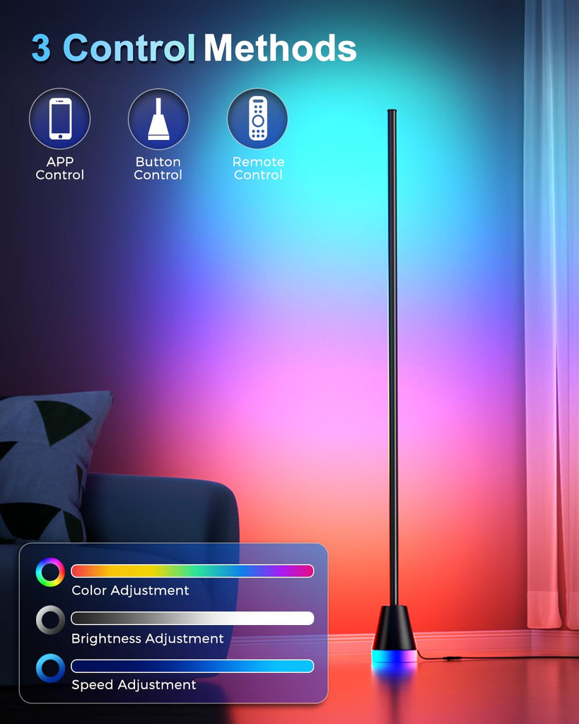 Corner Floor Lamp, Smart Ambient LED Light, Black
