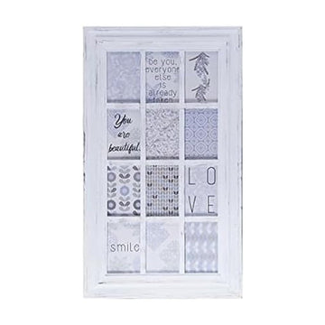 Collage Picture Frame for Wall, Holds 12 4x6 Photos, Distressed White Wood and Glass, Horizontal or Vertical Hanging