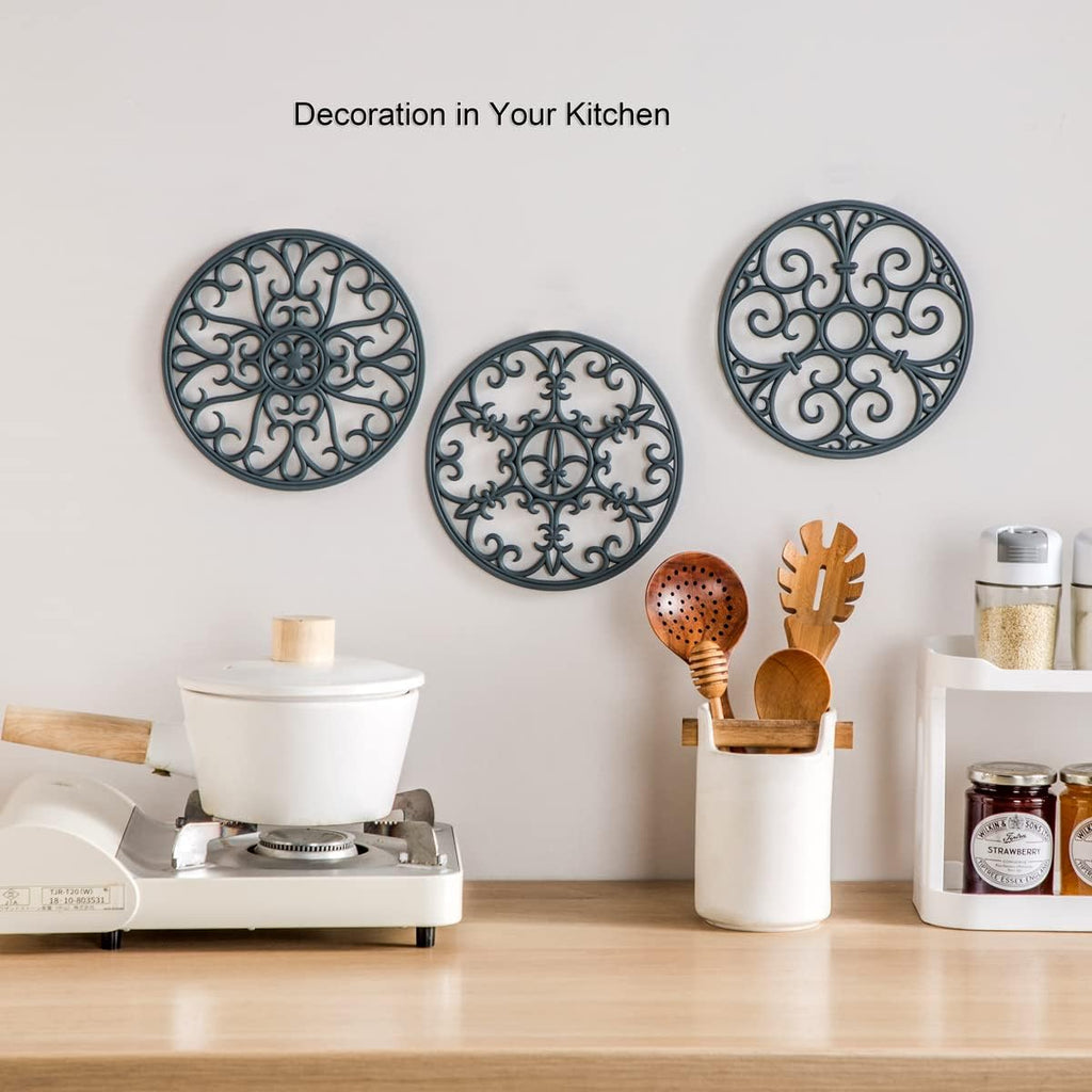 Silicone Trivet Mat - Non-Slip & Heat Resistant Kitchen Pads for Countertops & Table - Trivets for Hot Dishes & - Set of 3