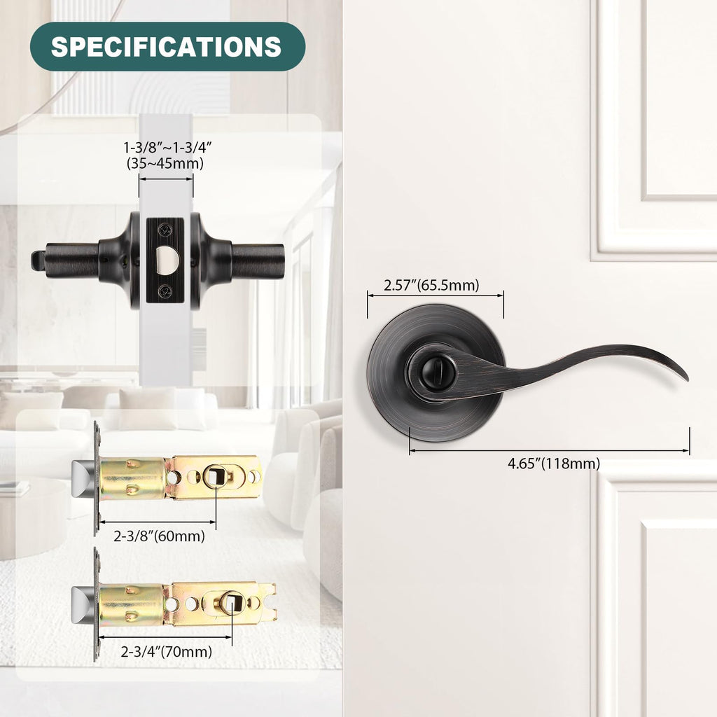1 Pack Privacy Door Handles Interior Oil Rubbed Bronze Door Handles Bathroom Privacy Door Levers Keyless Door Hardware