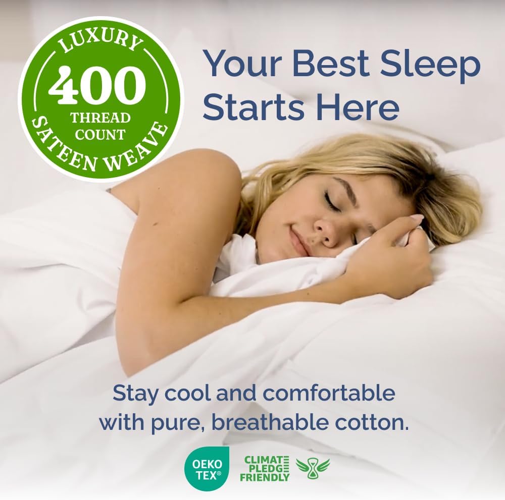 100% Cotton Sheets King - 4 Piece 400 Thread Count Smooth Sateen Sheet Set - Long Staple Cotton Bed Set - Ultra Soft