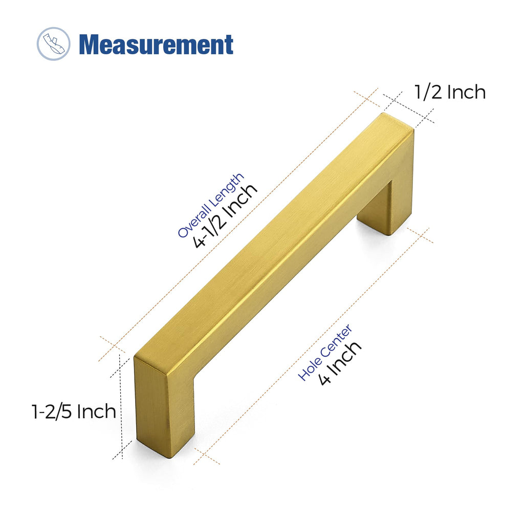 Gold Square Pulls Cabinet Handles,4 Inch,5 Pack
