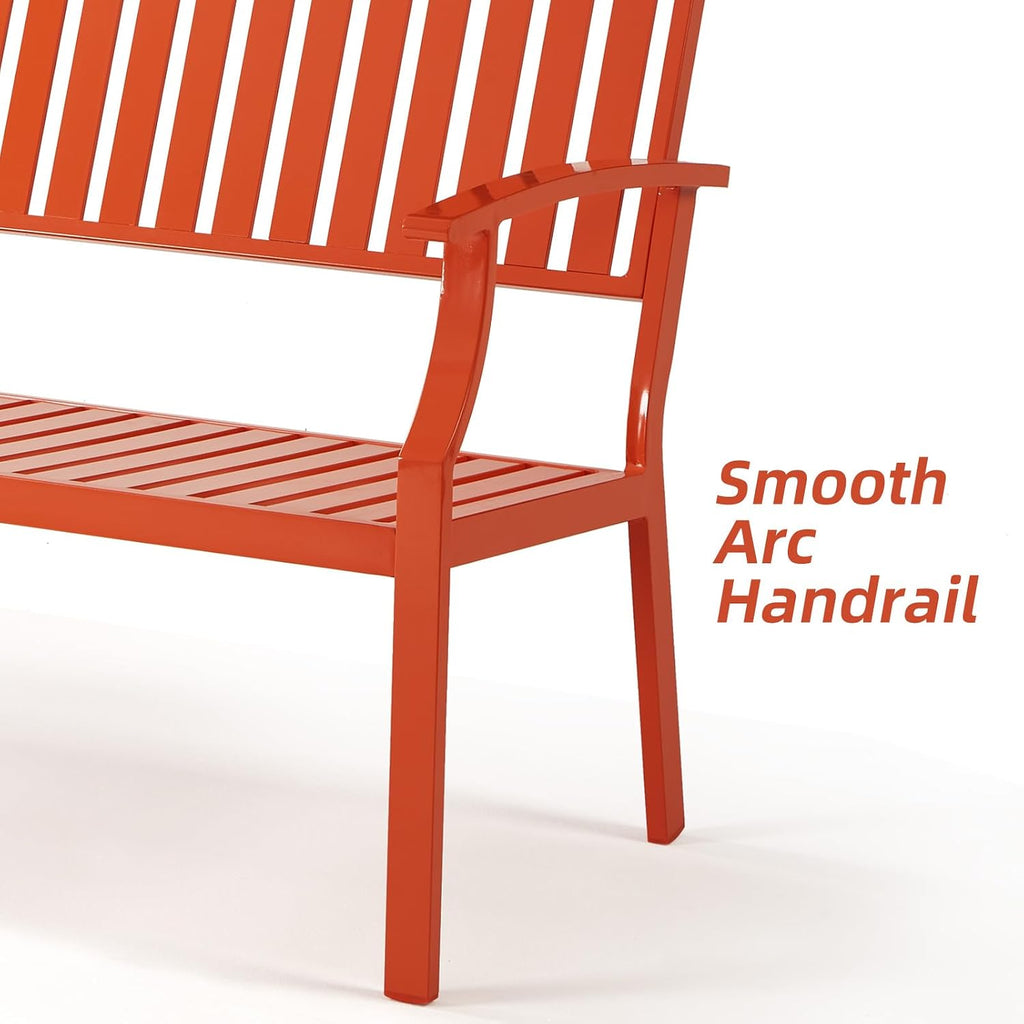 52" Outdoor Aluminum Garden Bench for 2, Weatherproof, Orange | waterproof rust-resistant metal bench supports up to