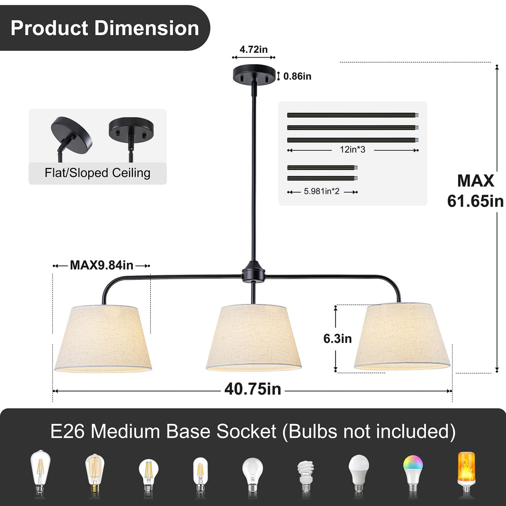 40" Linear Chandeliers, Black Kitchen Island Lighting