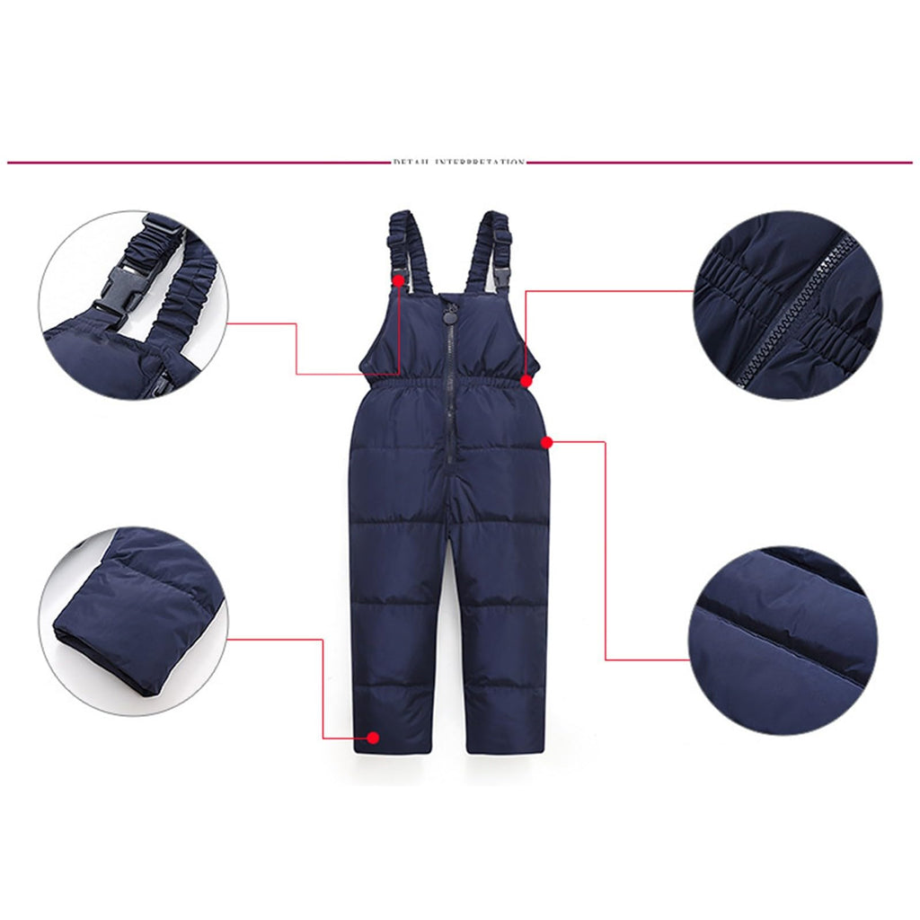Girl Ski Bibs kids Winter Warm Snowsuit Zip Up Quilted Down Overalls