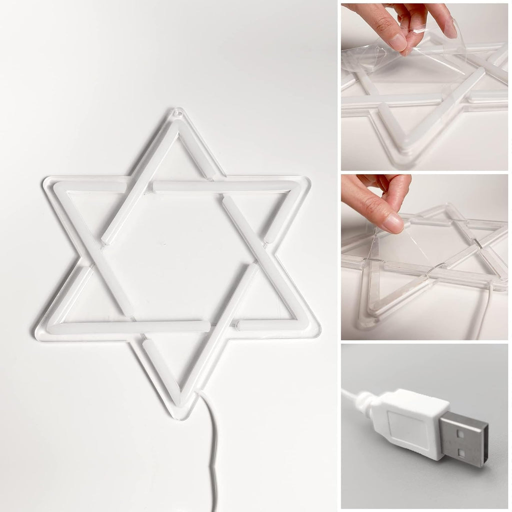 Star of David Neon Sign, Hanukkah Decoration Jewish Star Blue Neon Light, LED Wall Decor, Housewarming Birthday Gifts