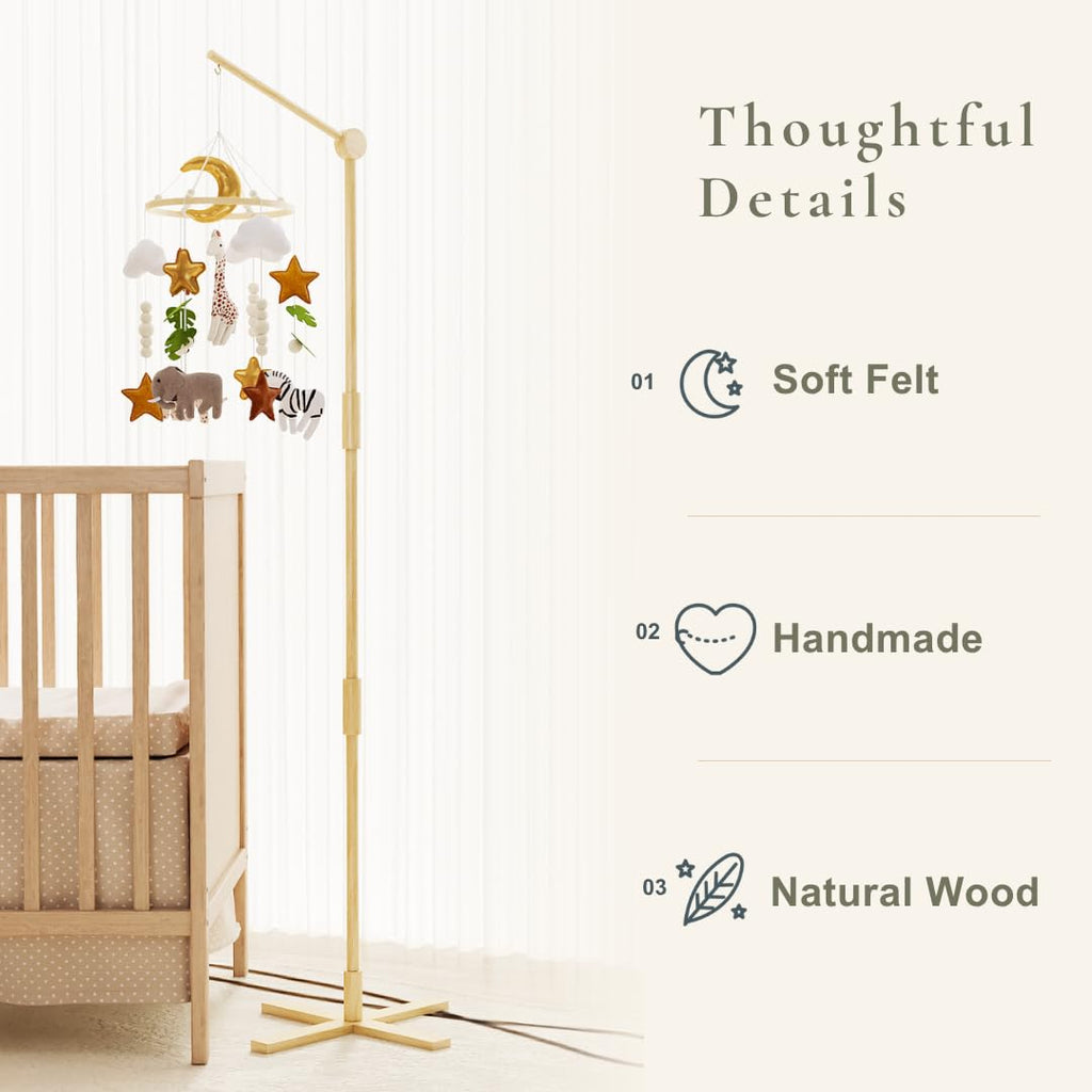 Baby Crib Mobile, Felt Giraffe, Elephant and Zebra