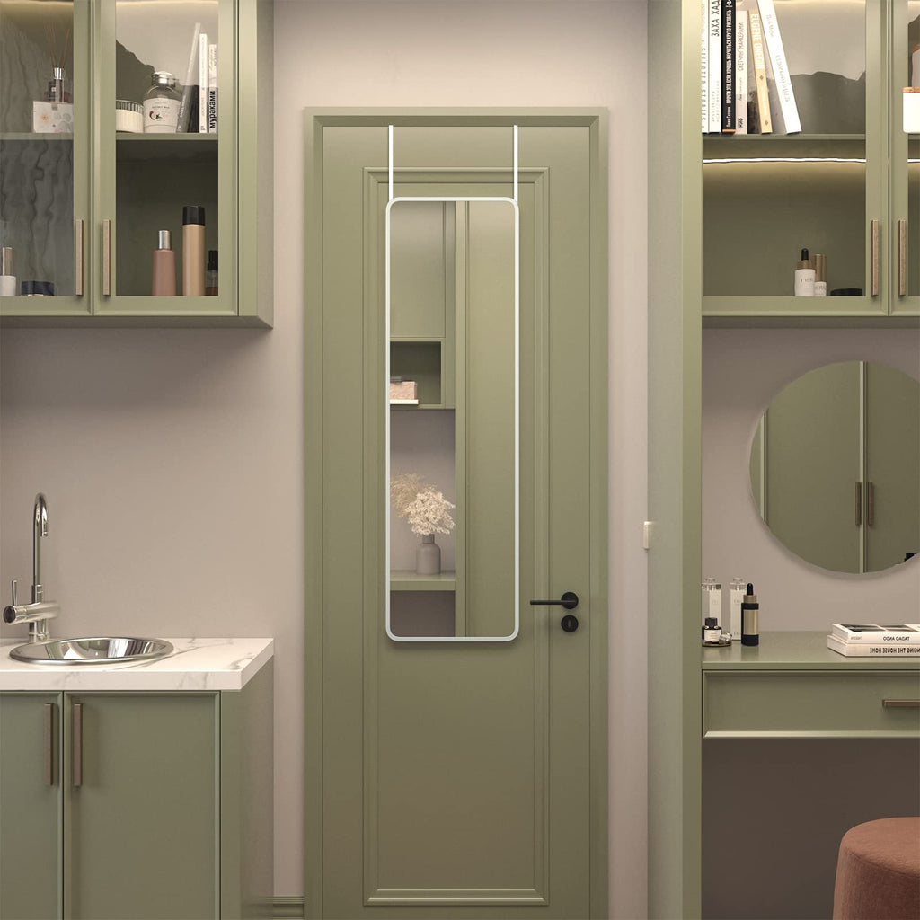 14"x47" White Full Length Mirror Aluminum Frame, 47" Long Full-Mirror Tall Dressing Mirror, Wall Mounted or Hanging