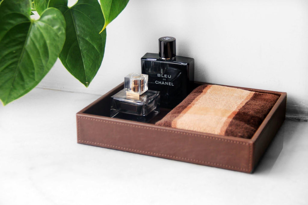 Decorative Vanity Tray, Desktop Storage Organizer, Catchall Tray, Valet Tray, Nightstand or Dresser Organizer, PU