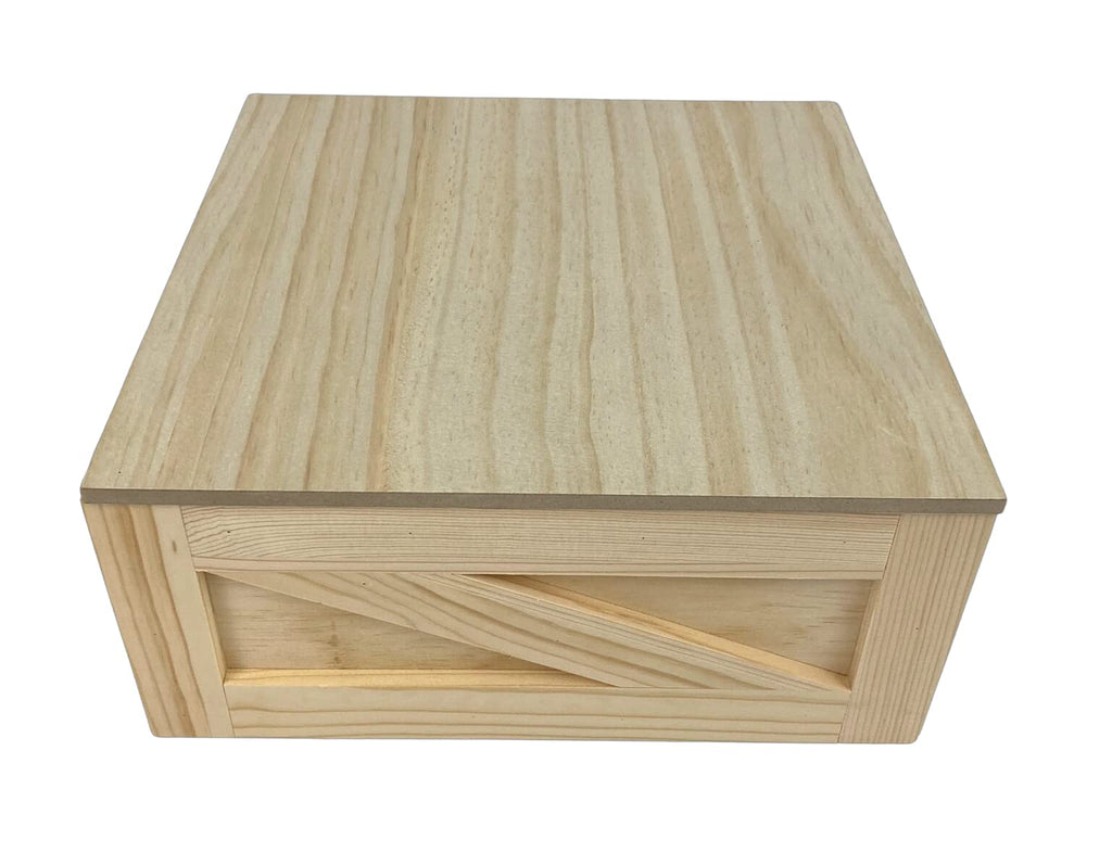Large Wooden Box with Drop Lid | Rustic Keepsake Storage Crate (10.6" x 10.6" x 4.6")