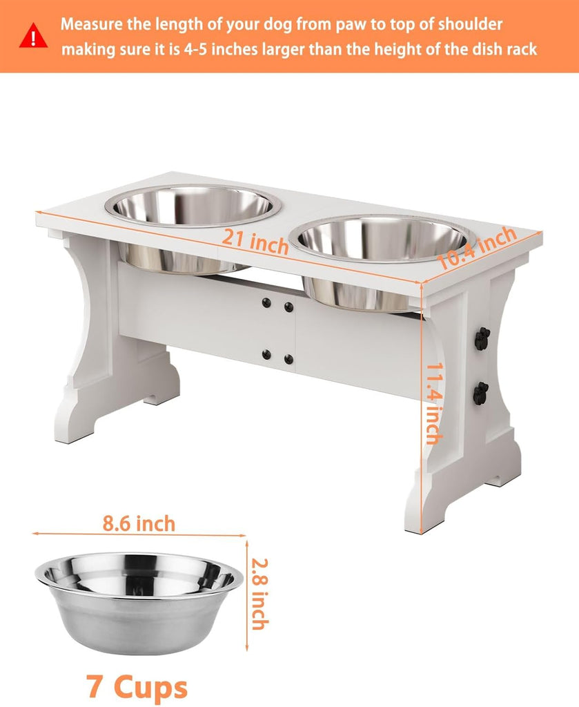 Elevated Dog Bowls, Dog Bowl Stand, 7 Cups 11" H_55 oz Bowl-White