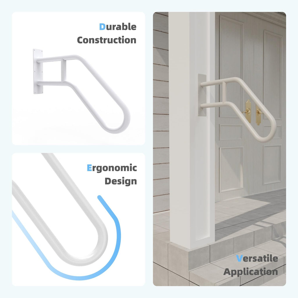 Handrails for Outdoor Steps Wall Mount, Railings for 1-3 Steps, U-Shaped Handrail with Powder Coated Finish, Stair