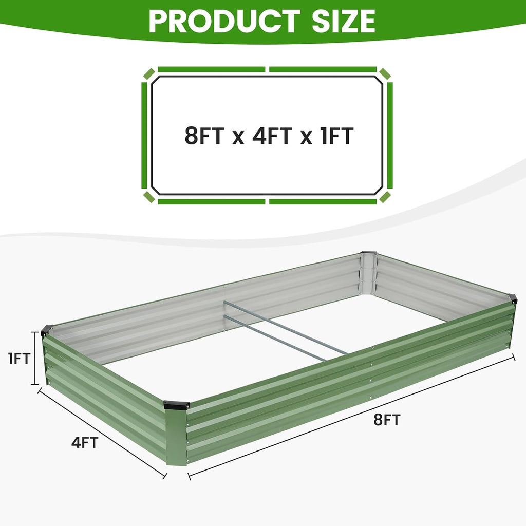 2Pcs Galvanized Raised Garden Bed 8x4x1ft for Herbs, OliveGreen | Metal Planter Box Outdoor, Rectangular Raised Bed