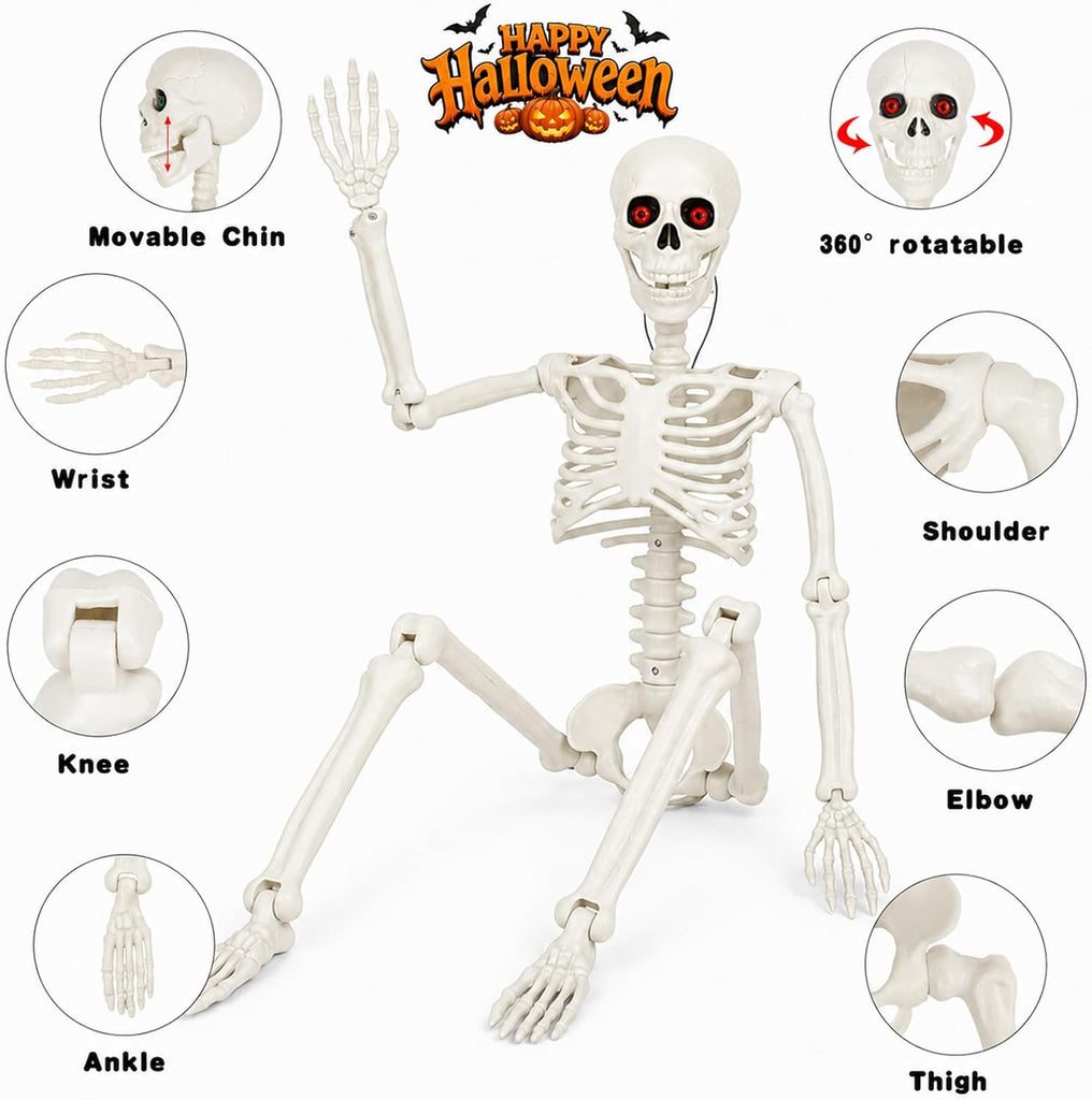 Halloween Skeletons Decor 36 Inches 2 Pack with Eyes & Movable Joint - Set of 2