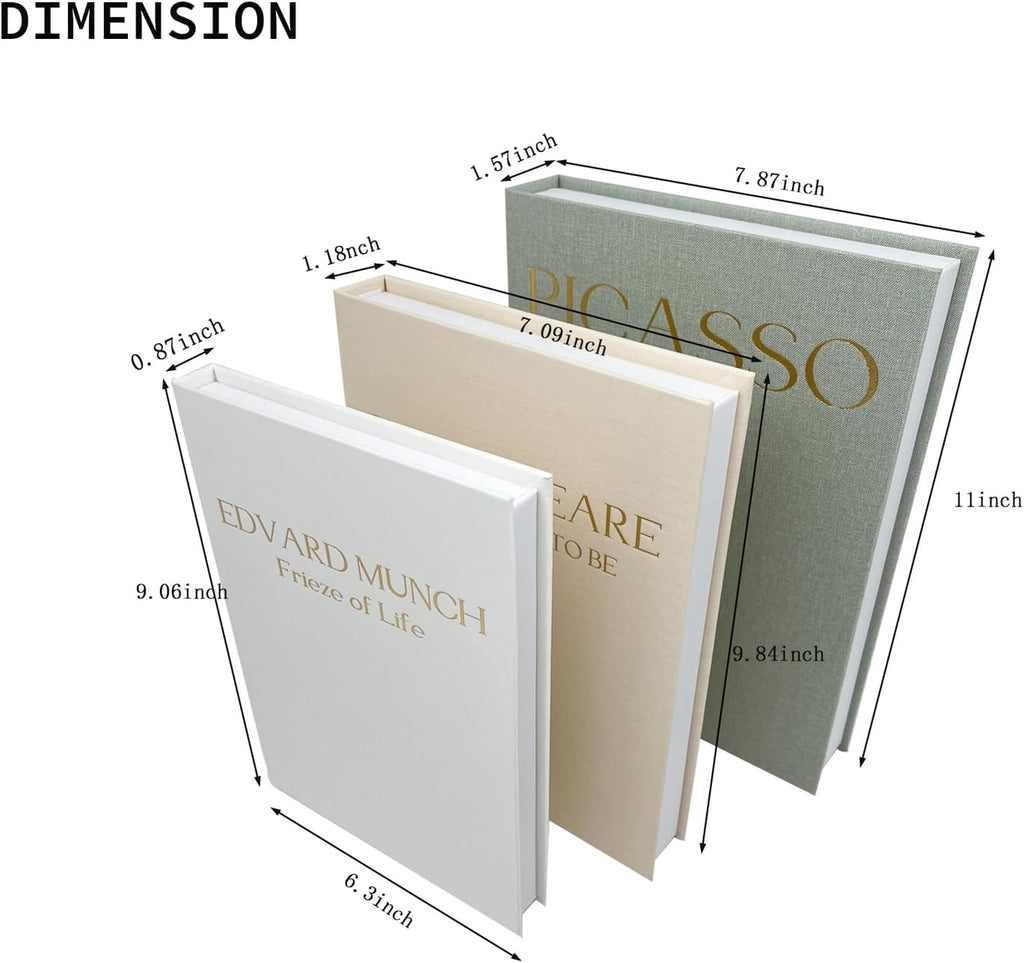 Decorative Books Decor-Set of 3 Linen Aesthetic Fake/Faux Books for Coffee Table/Bookshelf/Mantel Shelf Decoration