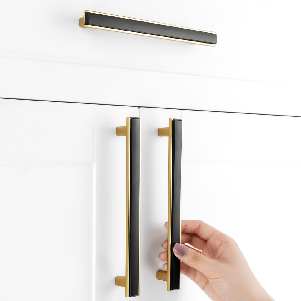 Black and Gold Cabinet Pulls Drawer Handles 6-1/4 Inch 10 Pack 2281
