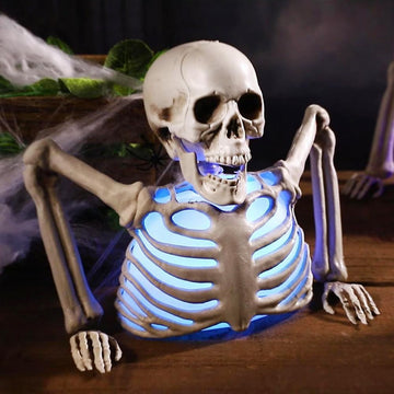 Halloween Skeleton Decorations with Colorful Light, Scary Groundbreaker Skull Stakes Lights for Halloween Graveyard