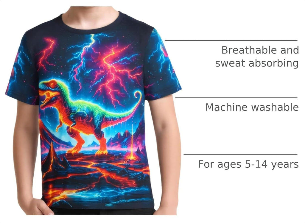 Neon Shirts for Boys Girls, 3D Party Crew Neck Short Sleeve T-Shirts for Kids Graphic Tees