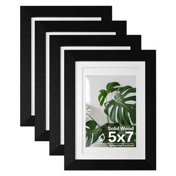 5x7 Picture Frame 4PCS Made of Solid Wood, Display Picture 3.5x5/4x6 with Mat or 5x7 Covered by Plexiglass for Table