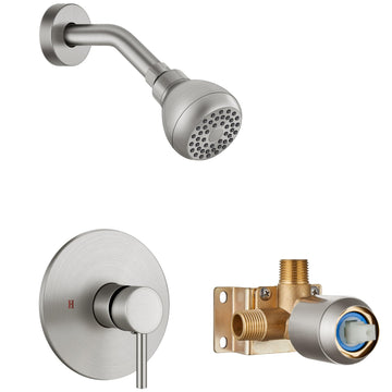 Shower Faucet Set with Rough-In Valve and Shower Head, Brushed Nickel