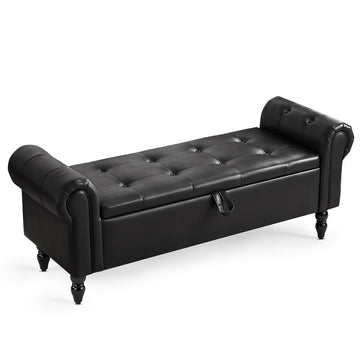 55" End of Bed Bench, Bedroom Bench with Button-Tufted, Large Upholstered Storage Ottoman Entryway Bench with Storage