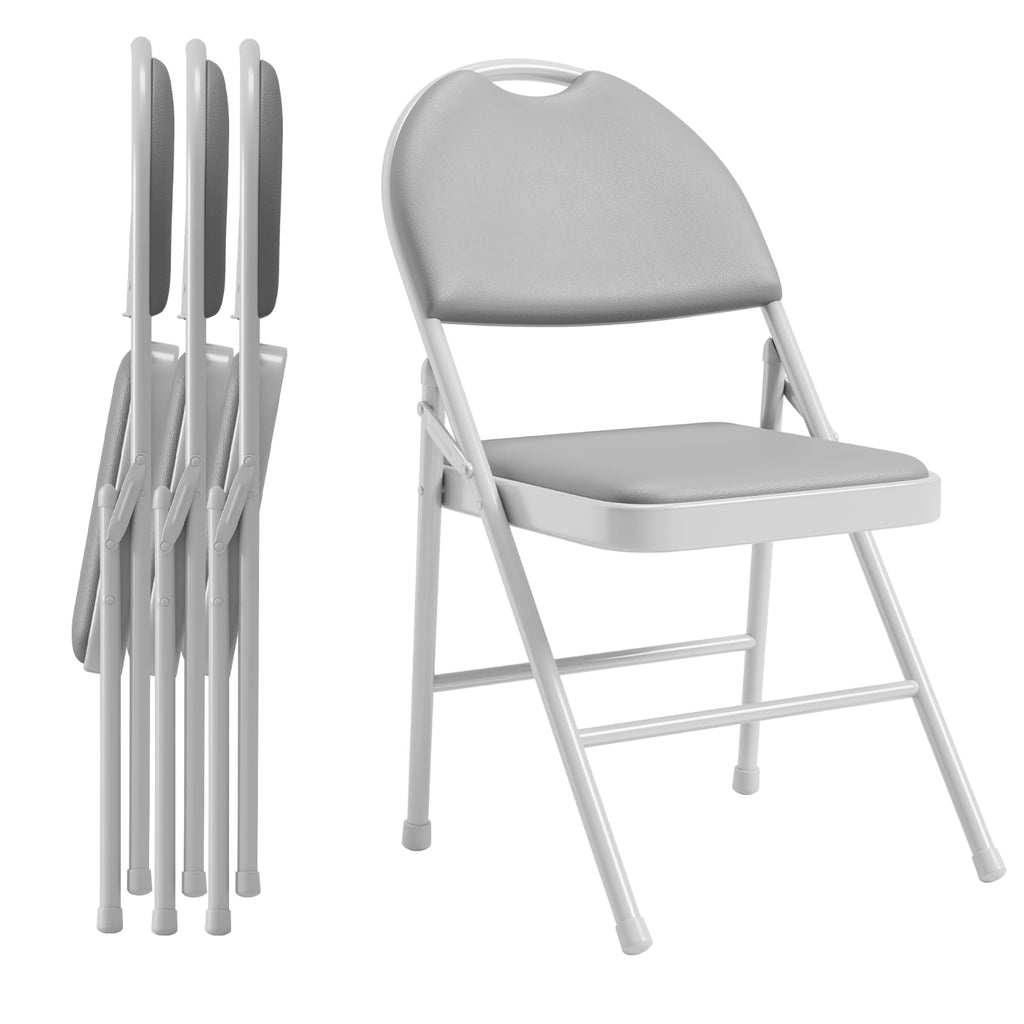 4-Piece PU Upholstered Folding Chair Set, Card Chairs, Gray