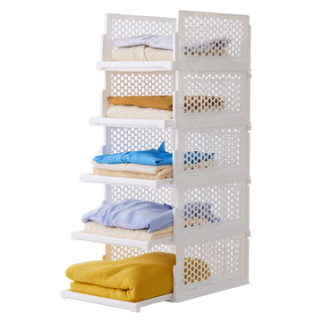 Pull-out Plastic Storage Basket,Stackable Closet Organizers Drawer Anti-Tipping, Reinforced Stable Shelf Container