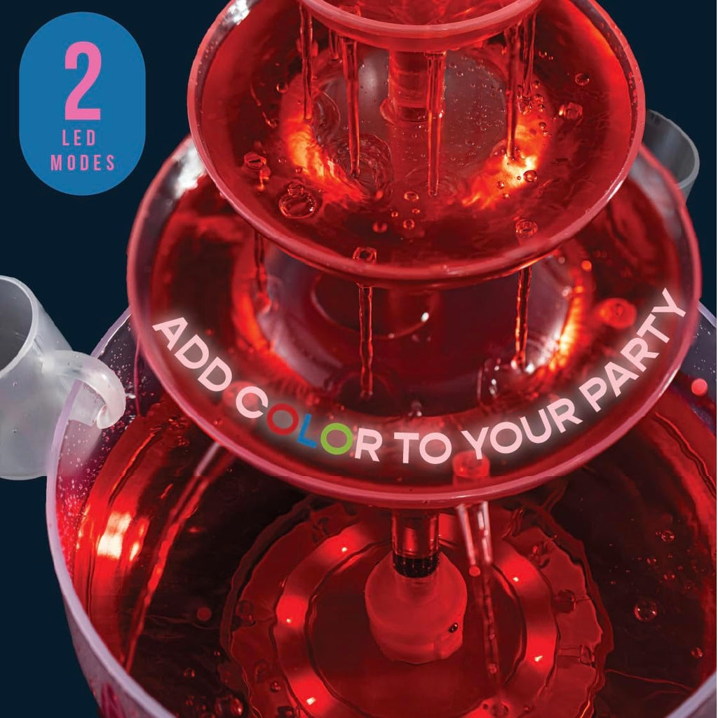 Drink Fountain for Parties - 1.5 Gal, 3 Tier Punch Bowl Drink Tower, LED Base, 6 Reusable Cups - Drink Dispenser - Set of 6