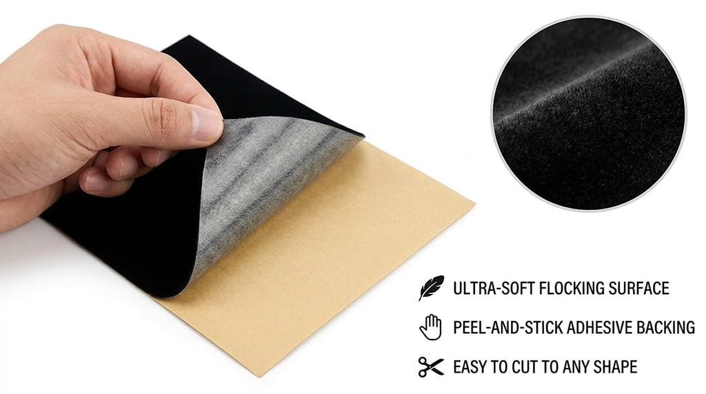 Self Adhesive Velvet Flock Drawer Liner Soft Felt Fabric Liner Peel and Stick Velvet Liners for Drawer Jewelry Boxes