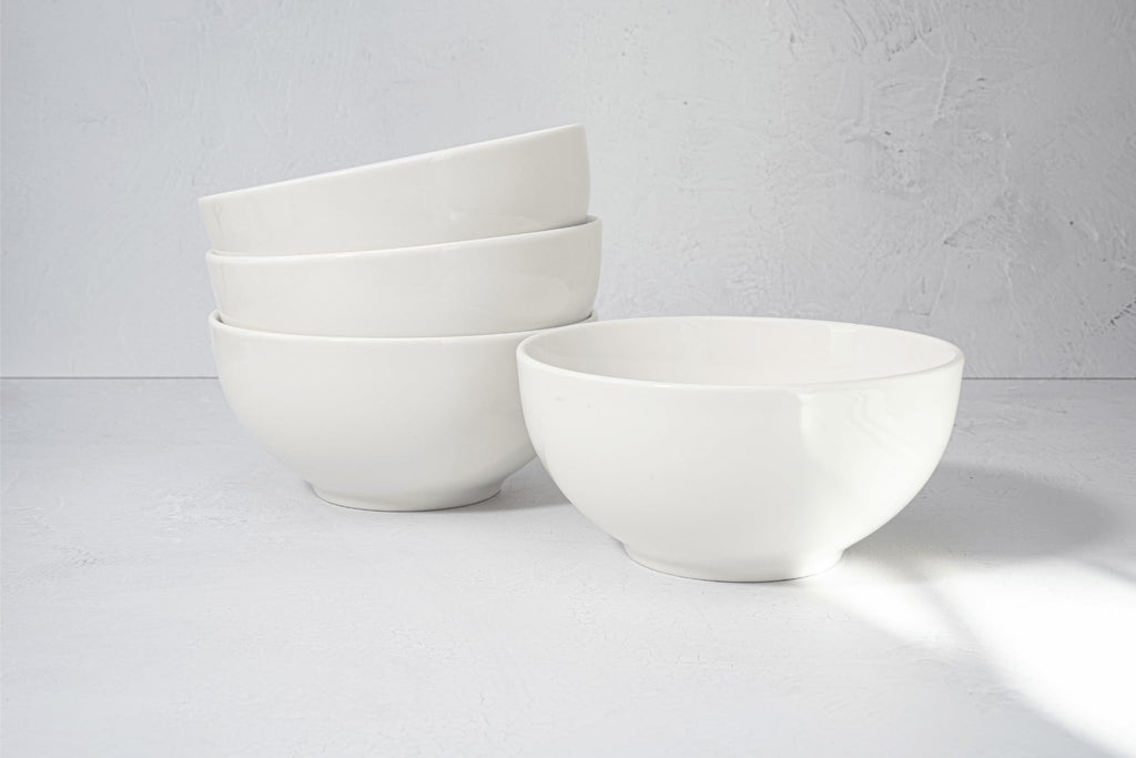 Bone China 12 Piece Dinnerware Set, Santorini Collection (Pure), White, Daily Use China, Tableware Service for 4