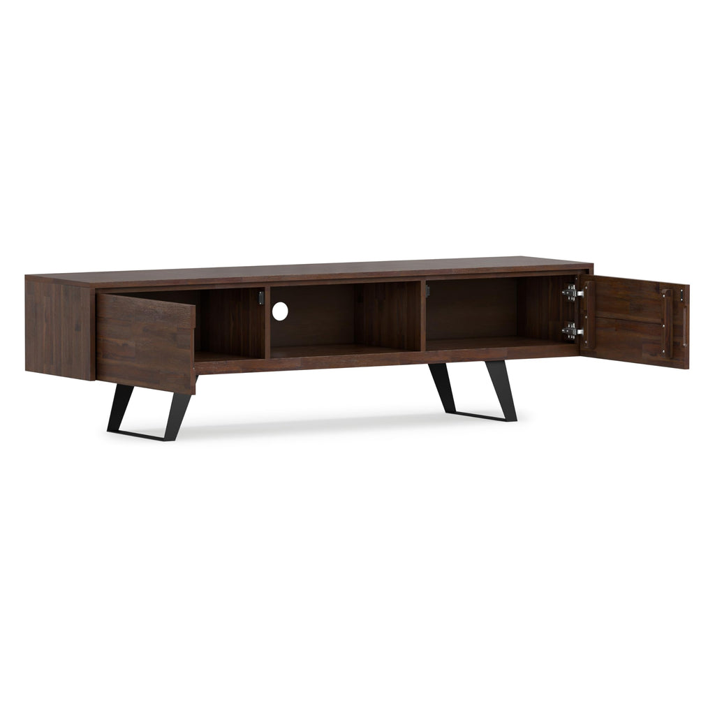 Lowry 72" Wide Acacia Wood TV Stand in Distressed Charcoal Brown