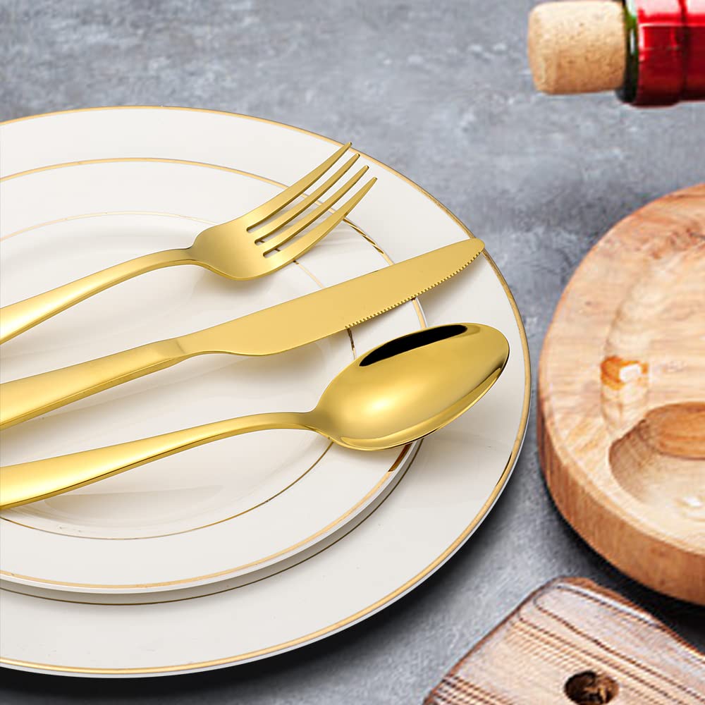 60-Piece Gold Silverware Set, Stainless Steel Flatware Set for 12, Kitchen Utensils cutlery with Titanium Golden