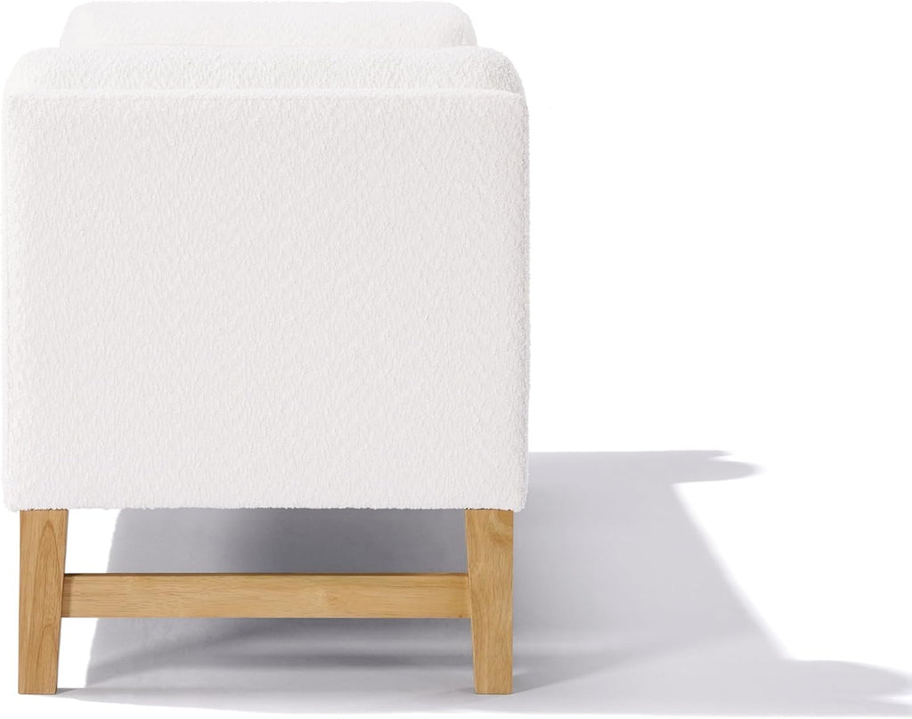 Boucle Upholstered Storage Bench 50.8" End of Bed Bench with 2 Round Pillows & Solid Wood Legs, Ample Hidden Storage