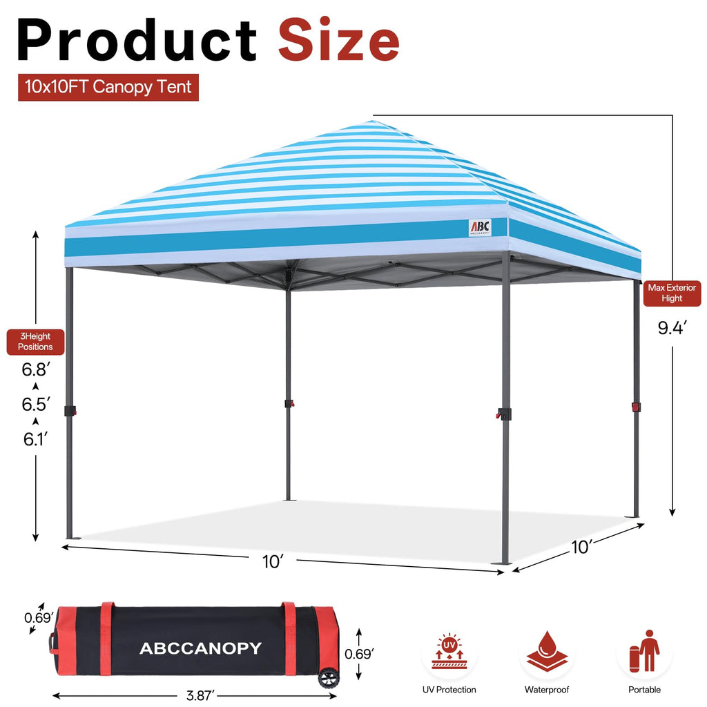 10x10 Pop Up Canopy, Weather Protection Tent, Sky Blue Stripes