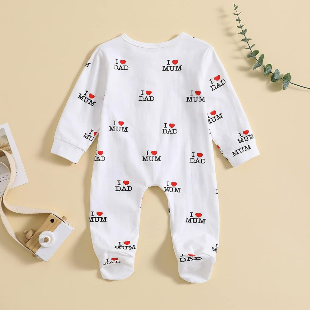 "I Love DAD Mum Lovely Solid Letters Printed Long-Sleeve Baby Jumpsuit