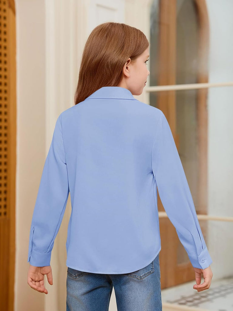 Girls Button Down Shirts Kids Long Sleeve School Uniform Blouse
