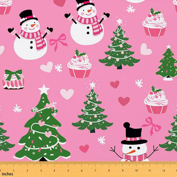 Snowman Fabric by The Yard Pink Christamas Bowknot Upholstery Fabric for Chairs, Xmas Funny Decorative, 10 Yards Soft